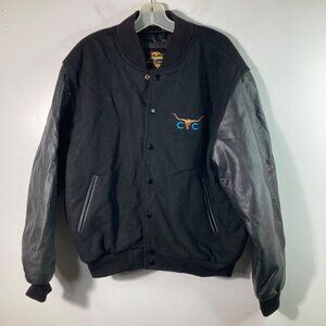 Mens New Z Lander Wool Leather Rodeo Bomber Jacket Black‎ L
